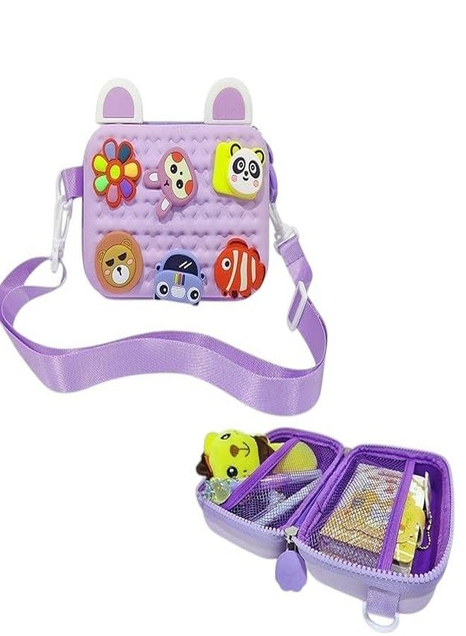 JI ACCESSORIES Cartoon Soft Silicone Bag Crossbody Shoulder Bag Purse Waterproof Anti Fall Stationery Storage Bag Handbag Sweet Birthday Gift For Children Students Girls, Multicolor (PURPLE) - Image 3